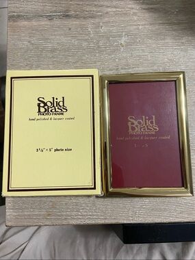 Vintage Solid Brass 3.5x5 Photo Frame in Gold with Burgundy Insert